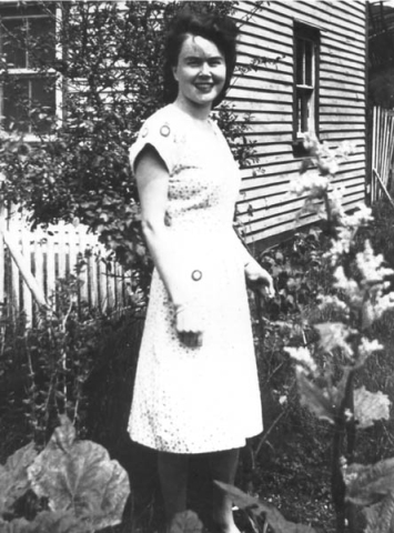 402: Cede McCarthy, standing in the family rhubarb garden. (circa 1946-1950) [courtesy of Mollie McCarthy]  - daughter of James McCarthy &amp;amp; Julia Reddy